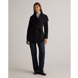 Quince Double-Faced Merino Wool Draped Collar Short Wrap Coat, XS, Black, NEW